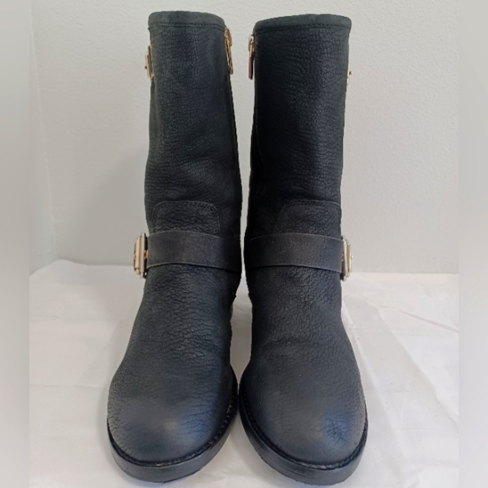 Vince camuto  webey moto boots black leather zip-up size 6.5m(37)